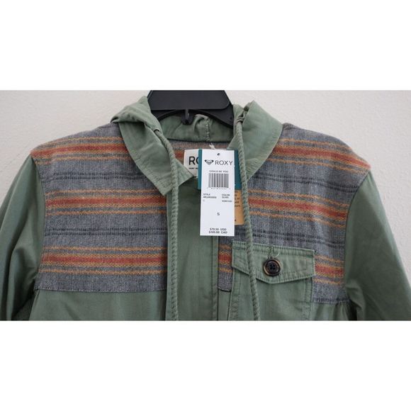 Roxy ARJJK03056 Women's Sz S Green Boho Full Zip Hooded Parka Jacket $80 - Picture 3 of 12